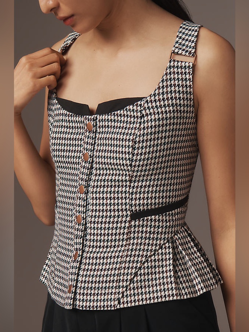 Anthropologie Houndstooth Peplum Tank in Black and White